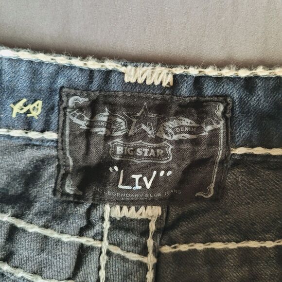 Big Star Liv Boot Womens 26L Low Rise Bootcut Dark Wash Denim Jeans White Sitch - Picture 4 of 10